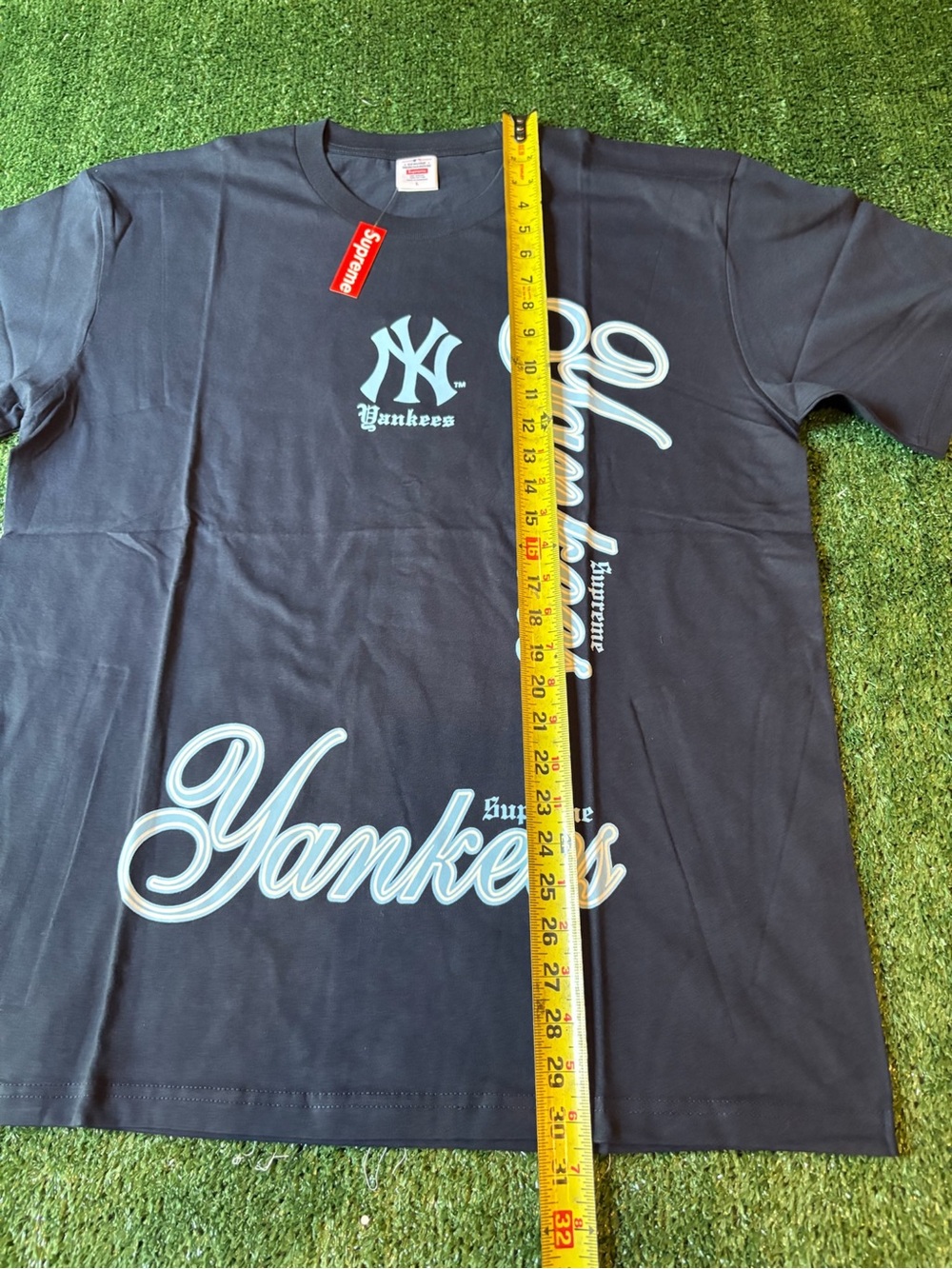 Supreme Black Tee with Light Blue Yankees Script - Picture 7 of 8